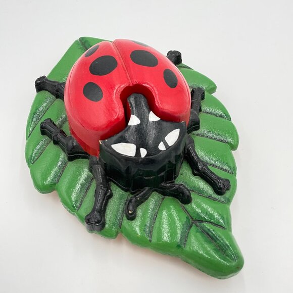 Handmade Ladybug Box Painted Ladybeetle Leaf Wooden Keepsake Trinket Home Decor - Picture 1 of 7
